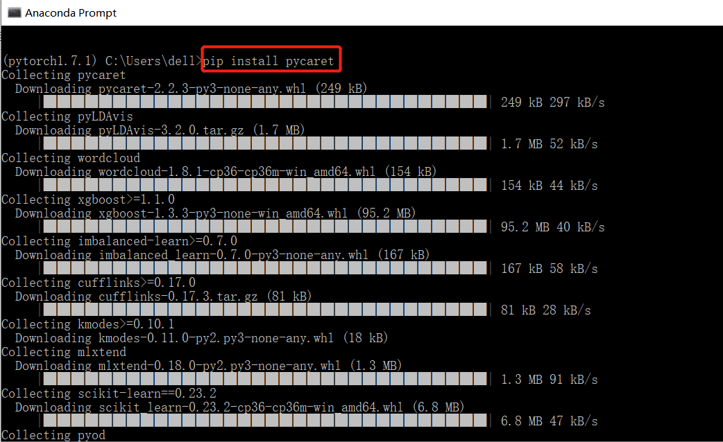 python：安装pycaret2.2.3（pytorch版本为1.7.1）